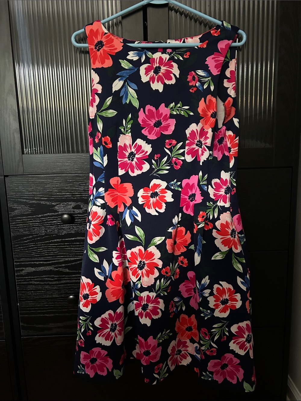 Vince Camuto Navy Floral A-Line Dress with Pink & Coral Blooms
